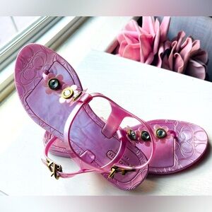 Coach Purple Rhinestone Daisy Jelly Ankle Strap Thong Sandals Women’s Size 8